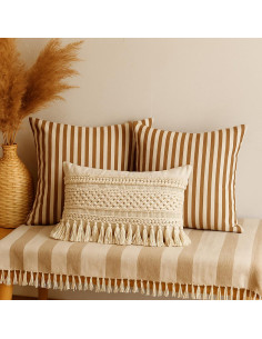 Tissu Seersucker à rayures larges - Beige et havane 2
