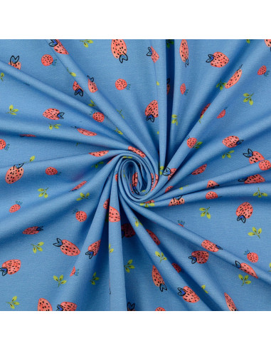 Tissu jersey Fraises - Bleu clair