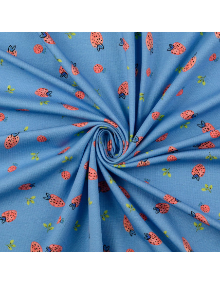 Tissu jersey Fraises - Bleu clair