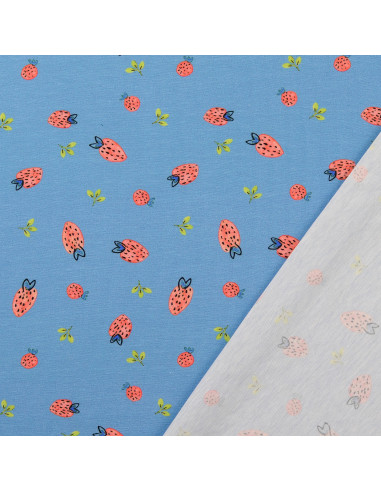Tissu jersey Fraises - Bleu clair