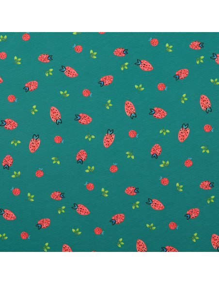 Tissu jersey Fraises - Vert canard