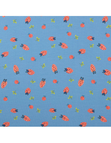 Tissu jersey Fraises - Bleu clair