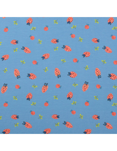 Tissu jersey Fraises - Bleu clair