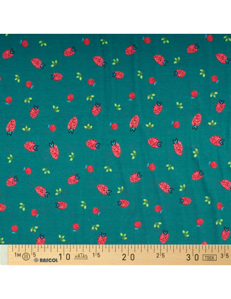 Tissu jersey Fraises - Vert canard