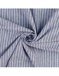 Tissu lin coton - Rayures fines - Bleu jeans