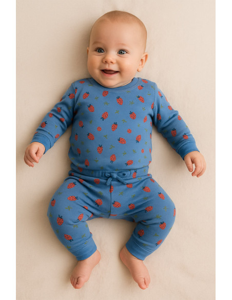 Tissu jersey Fraises - Bleu clair