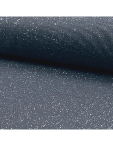 Tissu jersey bord côte lurex - Denim lurex argent