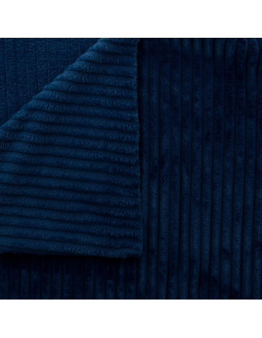 Tissu minky grosses côtes - Bleu marine