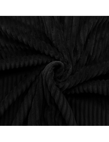 Tissu minky grosses côtes - Noir