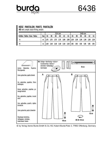 Patron de pantalon - Burda 6436