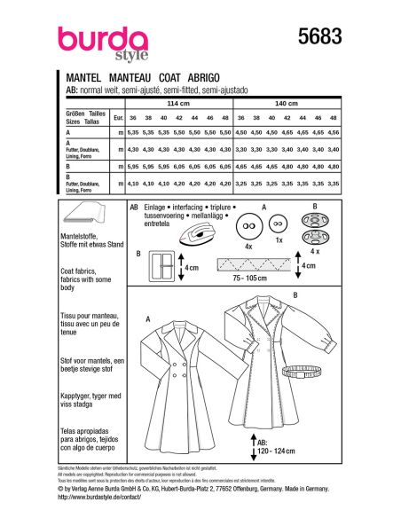 Patron de manteau - Burda 5683