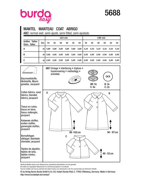 Patron de manteau et veste - Burda 5688