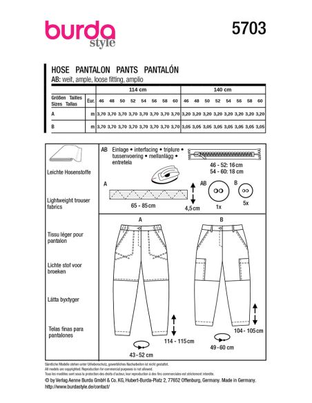 Patron de pantalon - Burda 5703