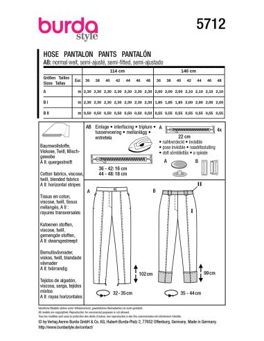Patron de pantalon - Burda 5712