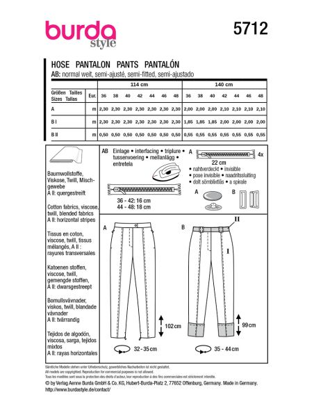 Patron de pantalon - Burda 5712