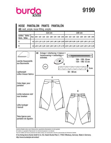 Patron de pantalon - Burda 9199