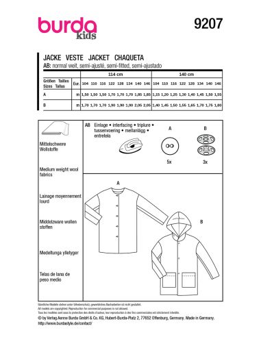 Patron de manteau - Burda 9207