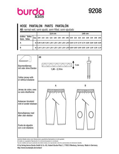 Patron de pantalon - Burda 9208