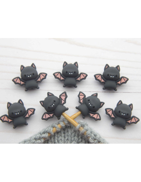 Bouchons stoppeurs de mailles pour aiguilles à tricoter - Chauve-souris