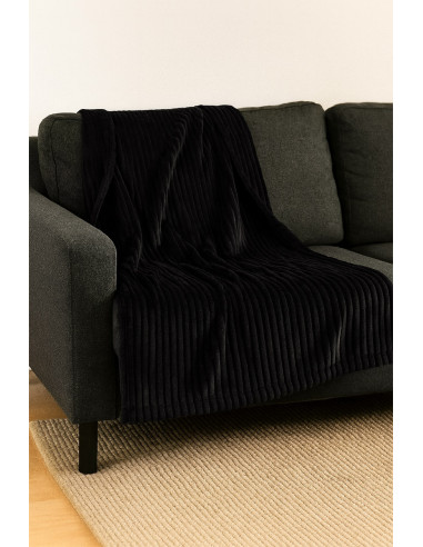 Tissu minky grosses côtes - Noir