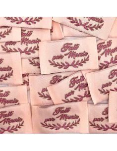 Lot de 5 étiquettes tissées à coudre Fait par Mamie rose