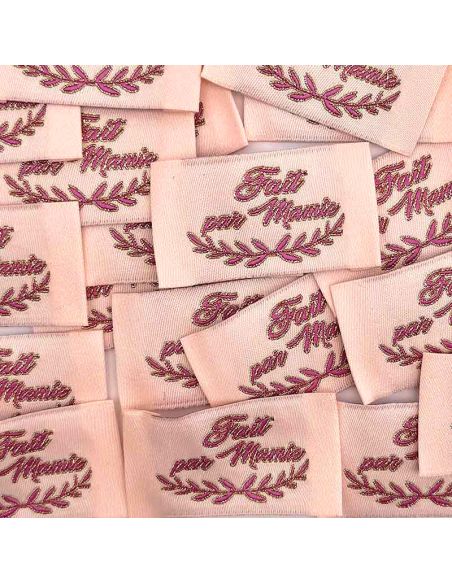 Lot de 5 étiquettes tissées à coudre Fait par Mamie rose