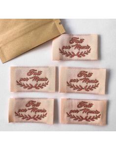 Lot de 5 étiquettes tissées à coudre Fait par Mamie rose 2