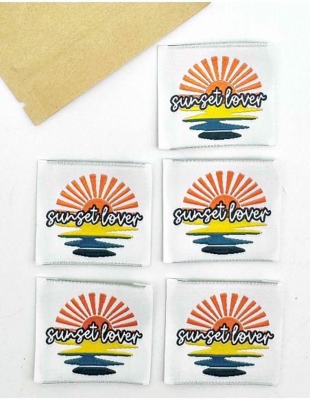 Lot de 5 étiquettes tissées à coudre Sunset Lover