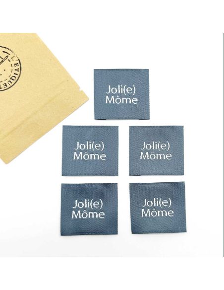 Lot de 5 étiquettes tissées à coudre Joli Môme gris