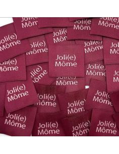 Lot de 5 étiquettes tissées à coudre Joli Môme bordeaux