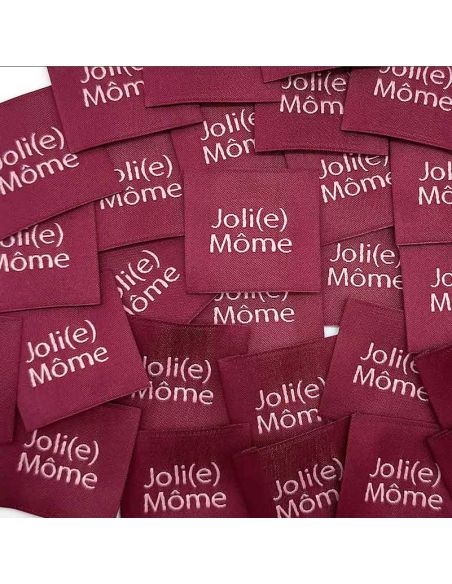 Lot de 5 étiquettes tissées à coudre Joli Môme bordeaux
