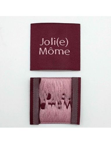 Lot de 5 étiquettes tissées à coudre Joli Môme bordeaux