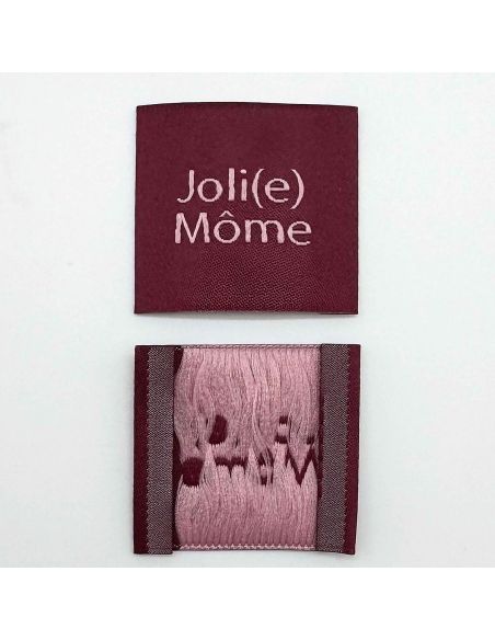 Lot de 5 étiquettes tissées à coudre Joli Môme bordeaux