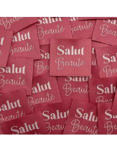 Lot de 5 étiquettes tissées à coudre Salut Beauté rose indien