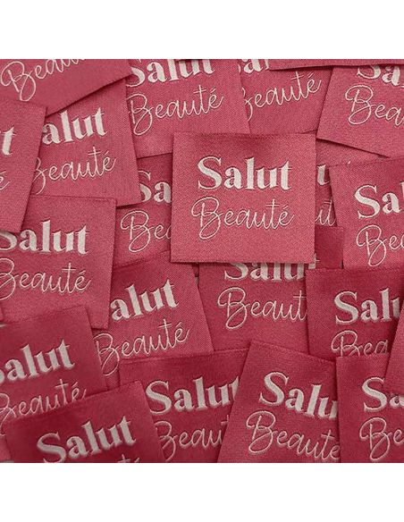 Lot de 5 étiquettes tissées à coudre Salut Beauté rose indien