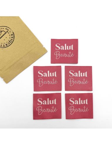 Lot de 5 étiquettes tissées à coudre Salut Beauté rose indien
