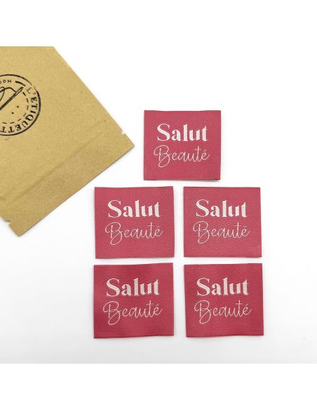 Lot de 5 étiquettes tissées à coudre Salut Beauté rose indien