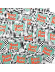 Lot de 5 étiquettes tissées à coudre Hand Made fluo