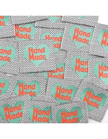 Lot de 5 étiquettes tissées à coudre Hand Made fluo