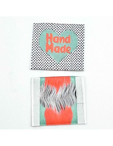 Lot de 5 étiquettes tissées à coudre Hand Made fluo