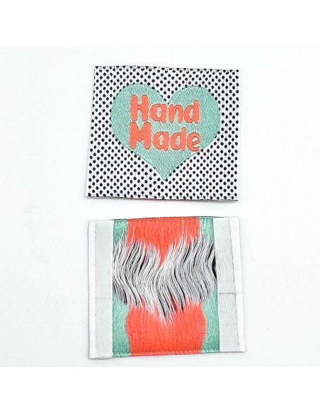 Lot de 5 étiquettes tissées à coudre Hand Made fluo
