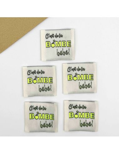 Lot de 5 étiquettes tissées à coudre C'est de la bombe Bébé !