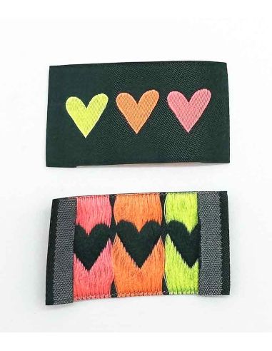 Lot de 5 étiquettes tissées à coudre 3 Coeurs