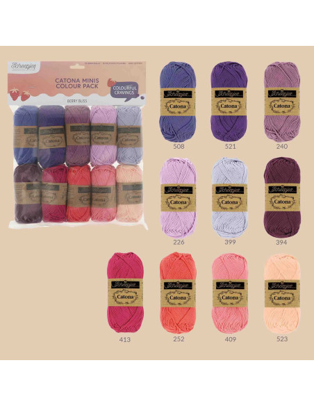 Sachet de 10 pelotes Scheepjes Catona Colour Pack - Berry Bliss