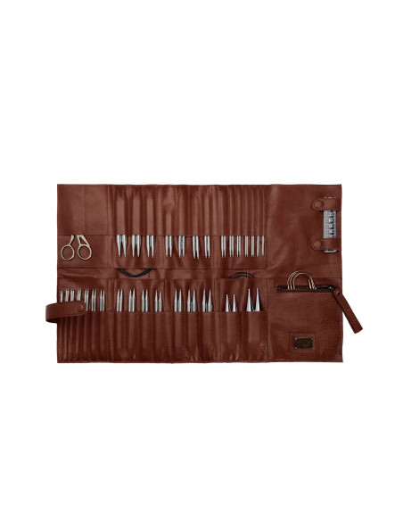 Etui de rangement en cuir pour aiguilles circulaires Muud Stockholm XL - Rich Brown