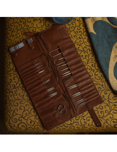 Etui de rangement en cuir pour aiguilles circulaires Muud Stockholm XL - Rich Brown