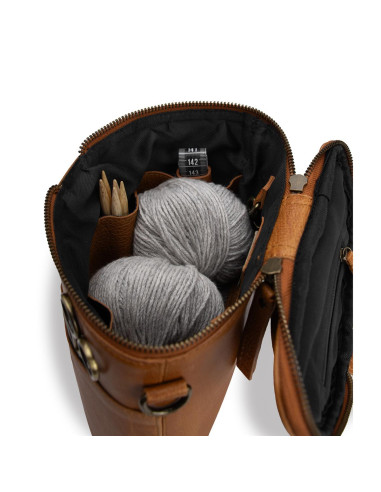Sac de rangement en cuir pour le tricot Muud Grace - Whisky