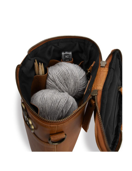 Sac de rangement en cuir pour le tricot Muud Grace - Whisky