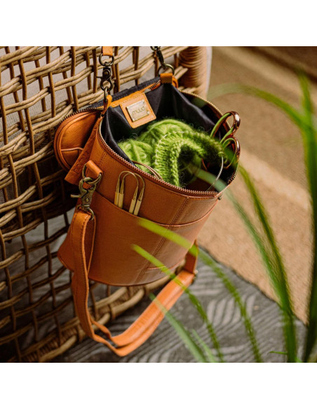 Sac de rangement en cuir pour le tricot Muud Grace - Whisky