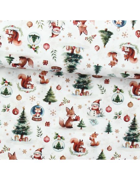 Tissu popeline de coton - Dounoël blanc et vert